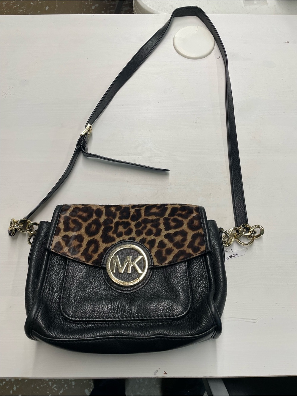 Michael Kors Black Pebbled Leather Leopard Haircalf Crossbody Bag 🐆✨